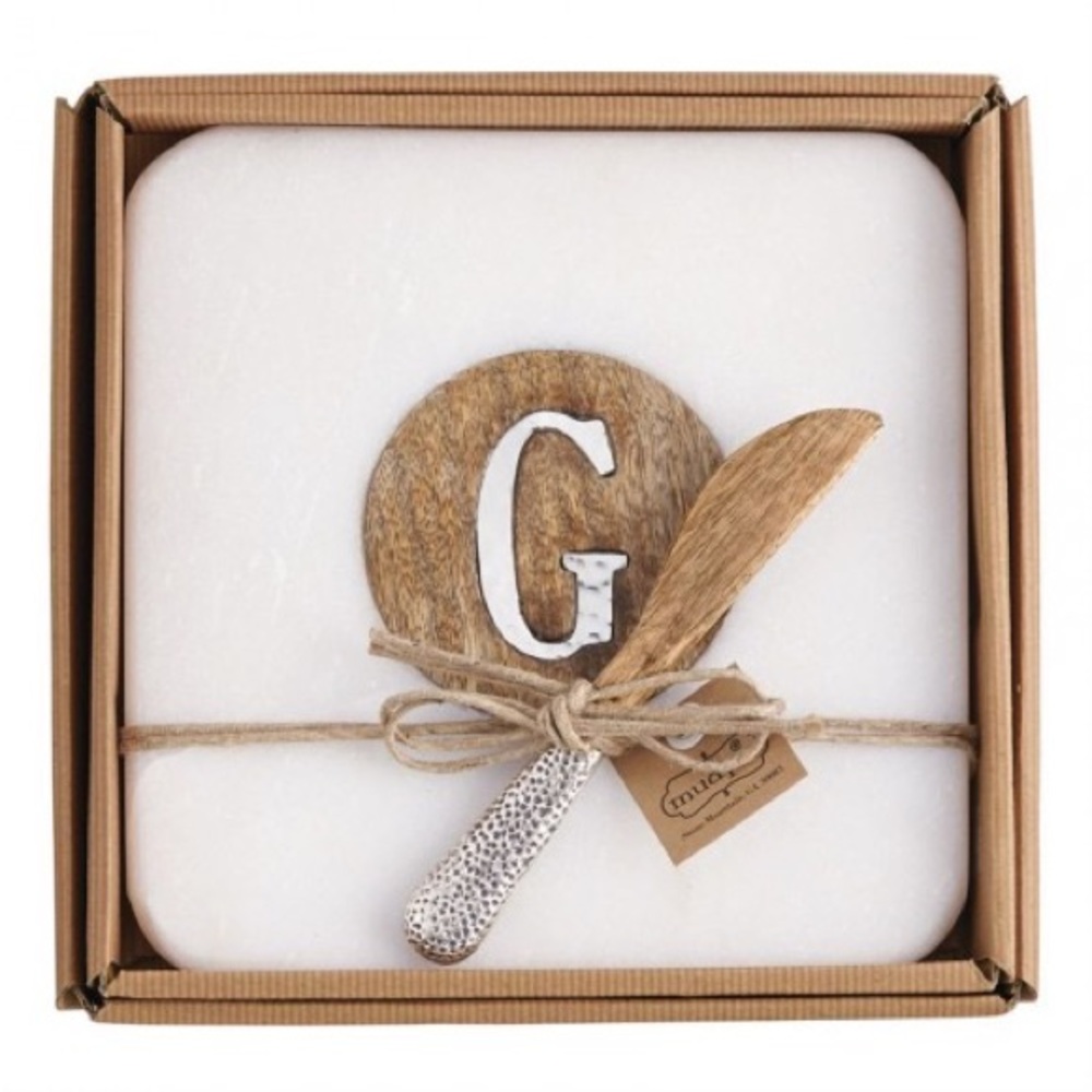 Marble and Wood Initial Bar Board Set - G